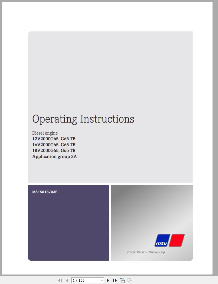 MTU Diesel Engine 18V2000G65 Operating Instructions MS15018 03E 2016