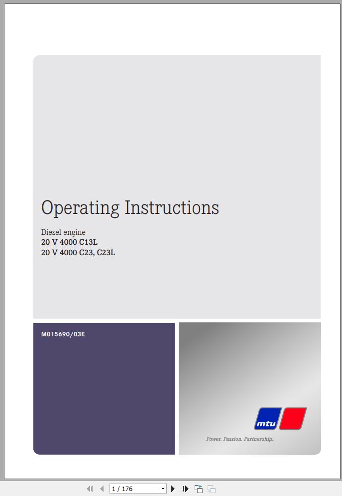MTU Diesel Engine 20V 4000 C23L Operating Instructions M015690 03E 2012