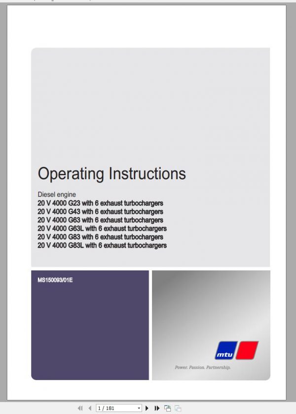 MTU Diesel Engine 20V 4000 G83L with 6 Exhaust Turbochargers Operating Instructions MS150093 01E 2012