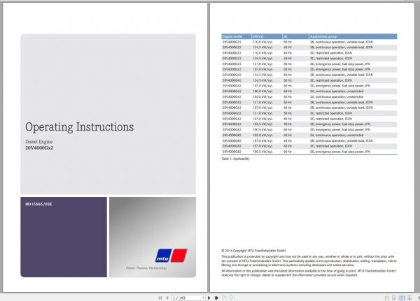 MTU Diesel Engine 20V4000Gx2 Operating Instructions M015565 03E 2016