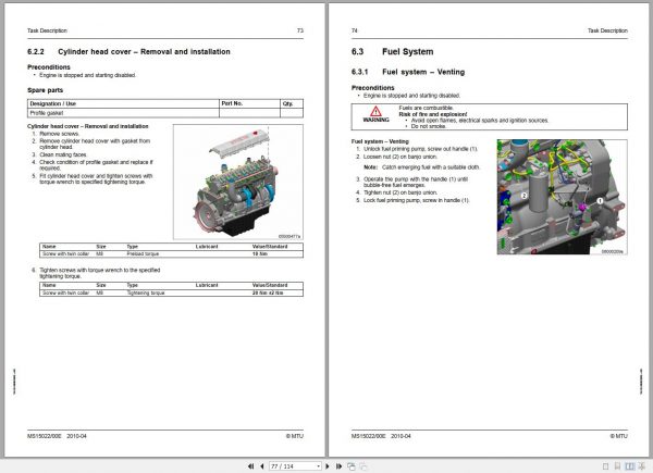 MTU Diesel Engine 6R 1600 G80F Operating Instructions MS15022 00E 2010 1