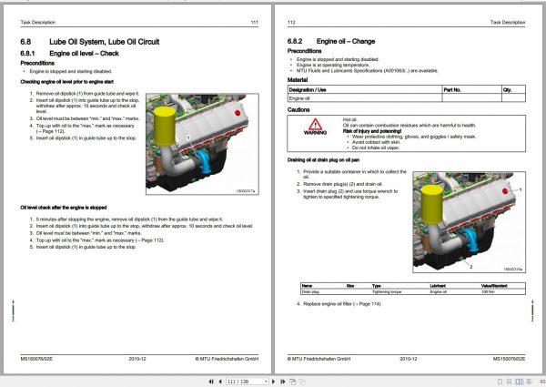 MTU Diesel Engine 8V 1600 G10F Operating Instructions MS150076 02E 2010 1