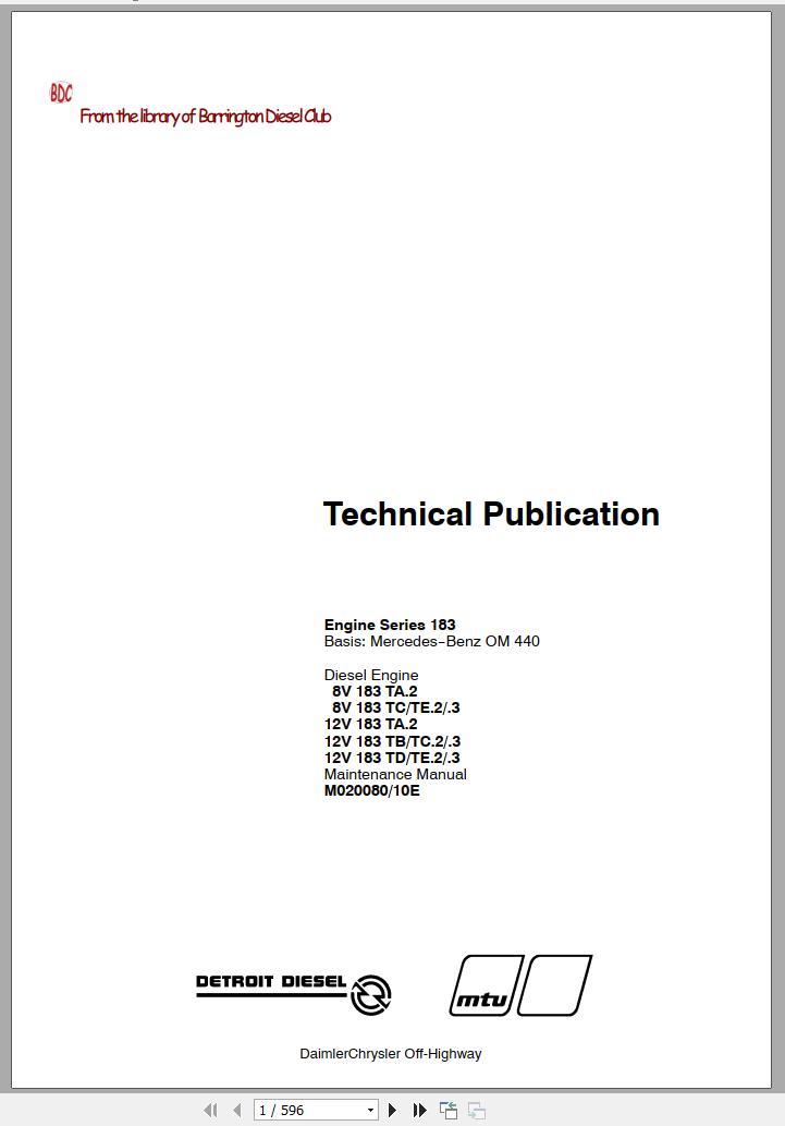 MTU Diesel Engine 8V 183 TA.2 Maintenance Manual M020080 10E 2002