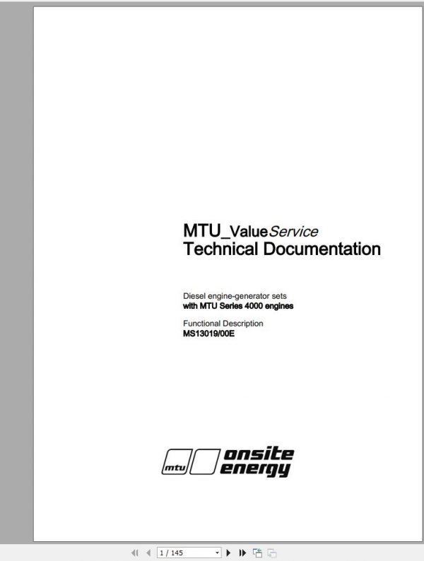 MTU Diesel Engine Generator Sets Series 4000 engines Functional Description MS13019 00E 2009
