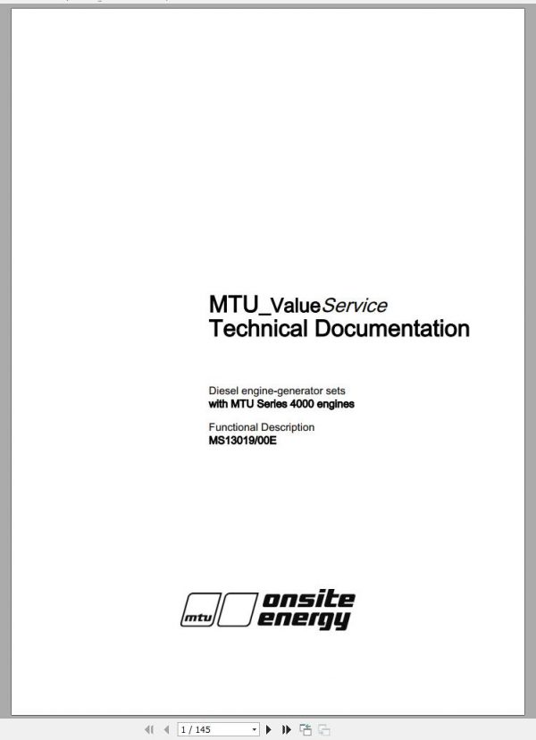 MTU Diesel Engine Generator with MTU 6 R 1600 Gx0 engines Technical Documentation MS13023 00E 2010