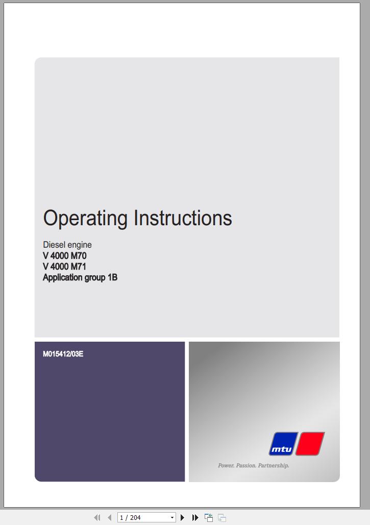 MTU Diesel Engine V 4000 M71 Operating Instructions M015412 03E 2012