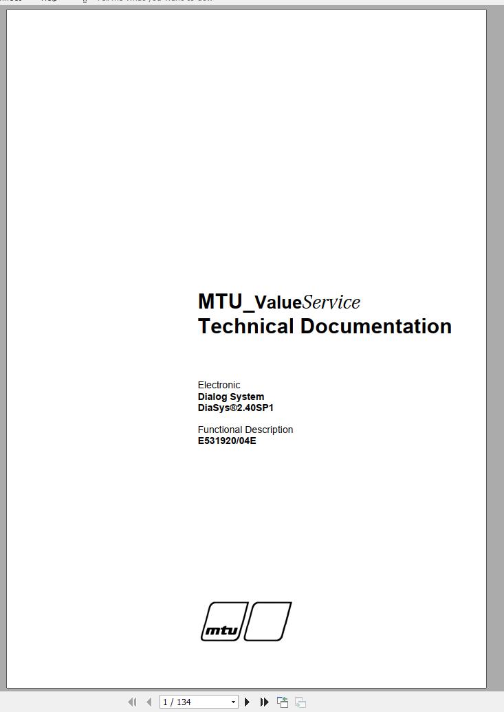 MTU Electronic Dialog System DiaSys 2.40SP1 Technical Documentation E53192 004E 2008