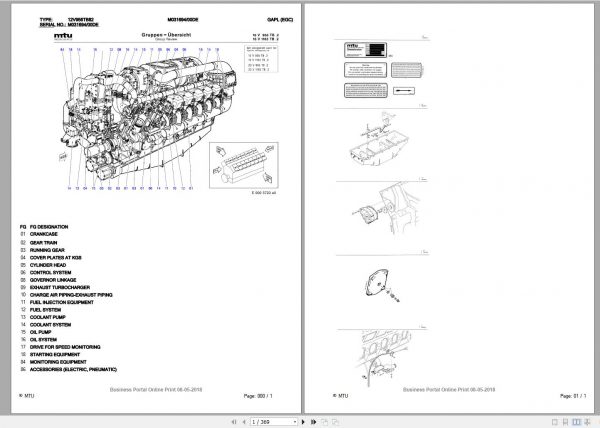 MTU Engine 12V956TB82 Parts Manual M031694 00DE 2018 DE
