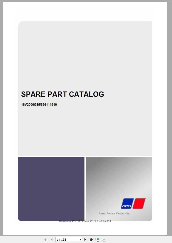 MTU Engine 16V2000G85 536111910 Spart Part Catalog 62483 2014