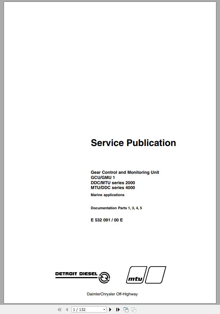 MTU Gear Control and Monitoring Unit DDC MTU series 4000 Service Publication E532091 00E 2002