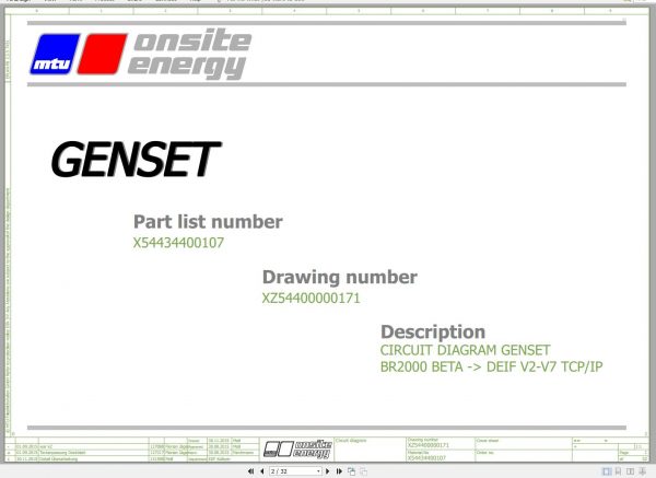 MTU Genset BR2000 Beta DEIF V2 V7 TCP IP Wiring diagram XZ54400000171 2015