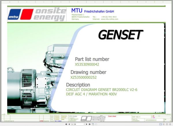MTU Genset BR2000LC V2 6 DEIF AGC 4 Marathon 400V Circuit Diagram 2013