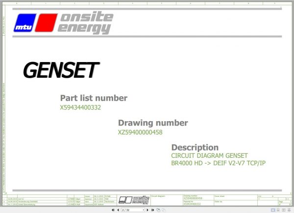 MTU Genset BR4000 HD DEIF V2 V7 TCP IP Wiring Diagram XZ5940000045 2015