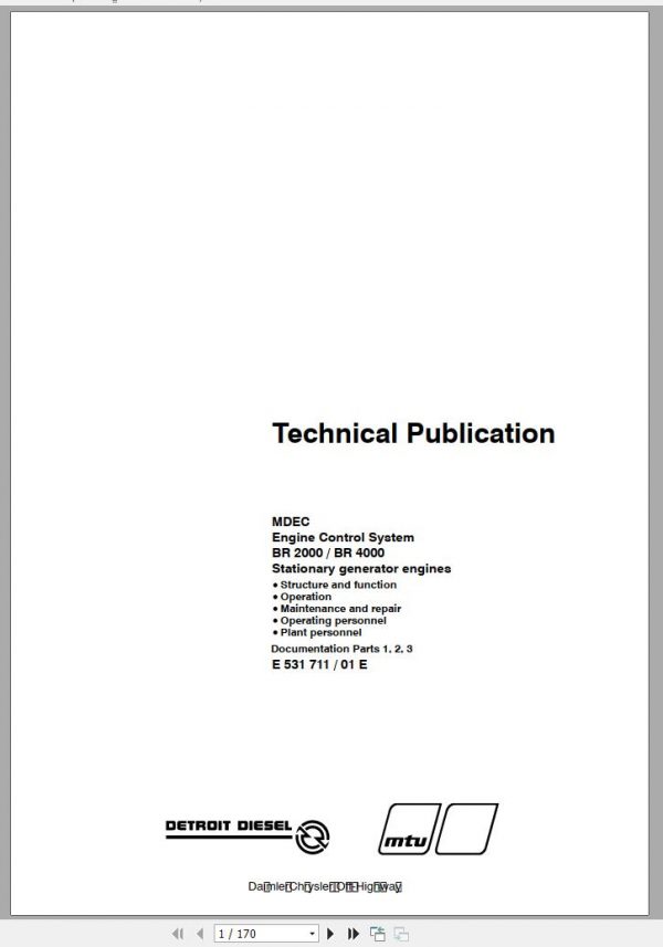 MTU MDEC Engine Control System BR 4000 Technical Publication E531711 01E 2001