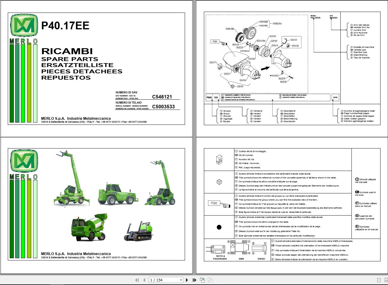 Merlo Telescopic Handler P40.7EE Spare Parts Catalog
