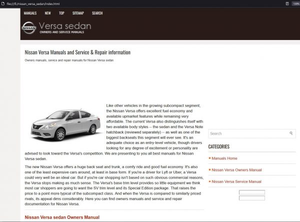 Nissan Versa Sedan 2017 2022 Owners Manual Service Manual 1