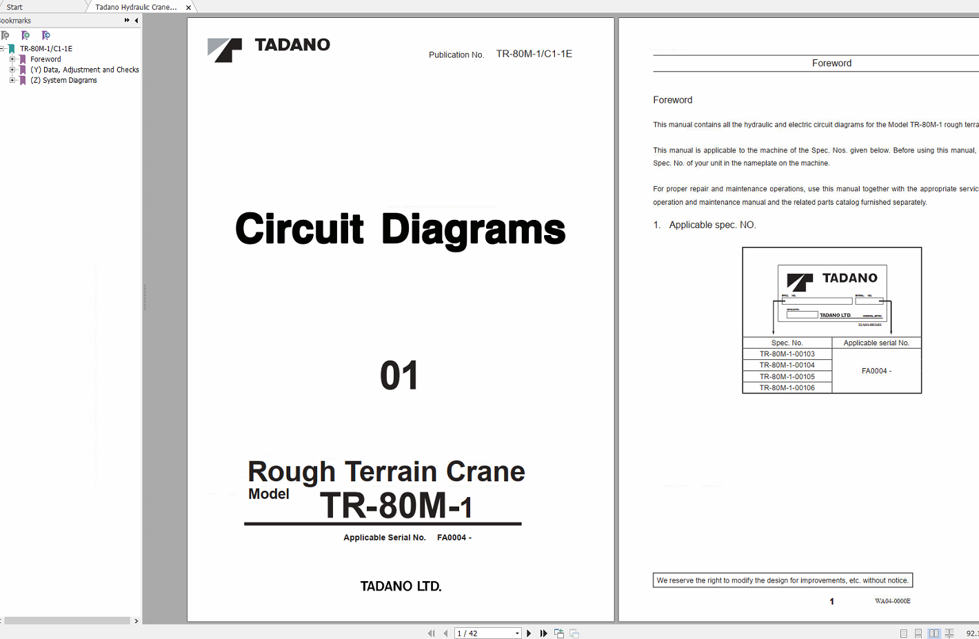 Tadano Hydraulic Crane TR 80M 1 TR 80M 1 C1 1E Service Manual Circuit Diagram EN 1