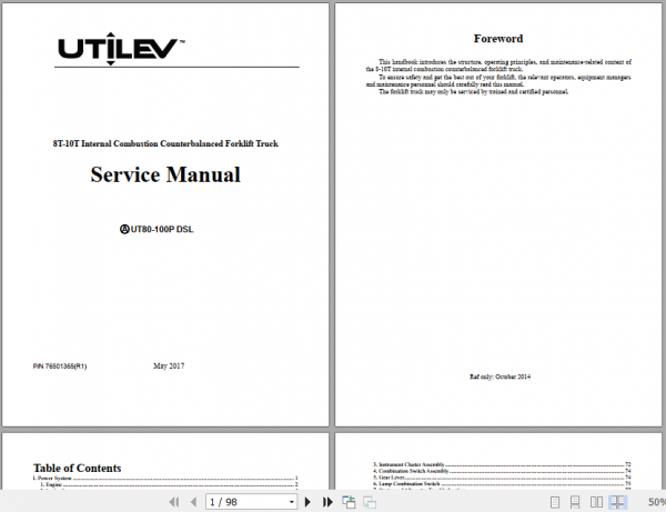 Yale Class 5 Internal Combustion Engine Trucks A253 UT80 100P Operation Service Manual 2