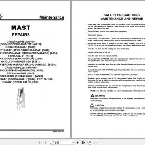 Yale Class 5 Internal Combustion Engine Trucks A875 GDP040 050RG Service Manual 1
