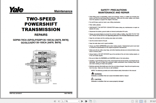 Yale Class 5 Internal Combustion Engine Trucks A878 GPGDPGLP135 155CA Service Manual 3