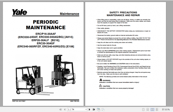 Yale Electric Motor Rider Trucks A814 ERC030AGBG Maintenance Manual 1319fd363cd2580e2