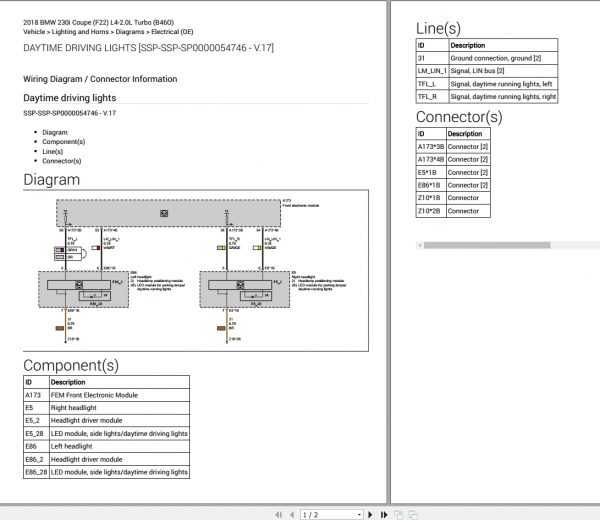 BMW 230i Coupe F22 L4 2.0L Turbo B46O Electrical Wiring Diagrams 2018 6