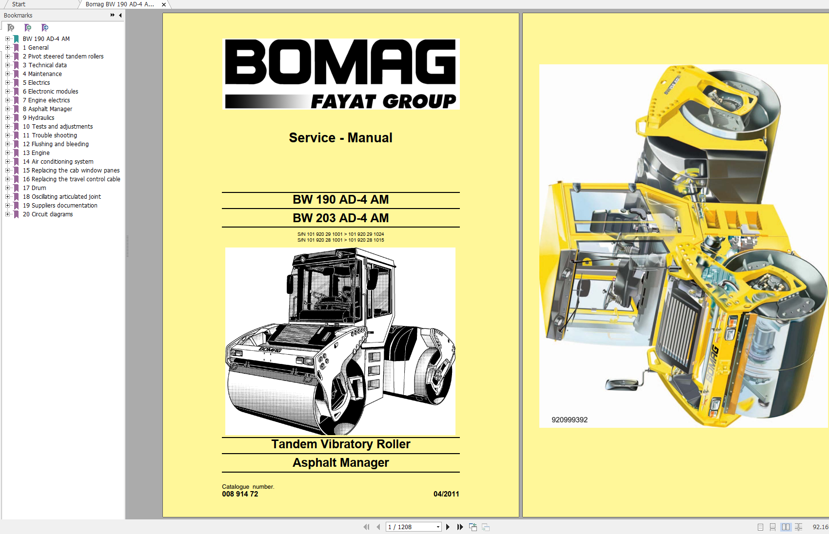 Bomag BW 190 AD 4 Asphalt Manager Service Manual 00891472 04.2011 1