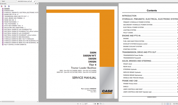Case Track Loader Backhoe 580N 580SN 580SN WT 590SN Service Manual 84605839 1 1