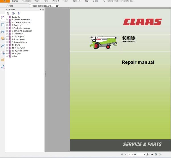 Claas Tractor Combine Lexion 600 592 Service Manual Electrical and Hydraulic Diagram