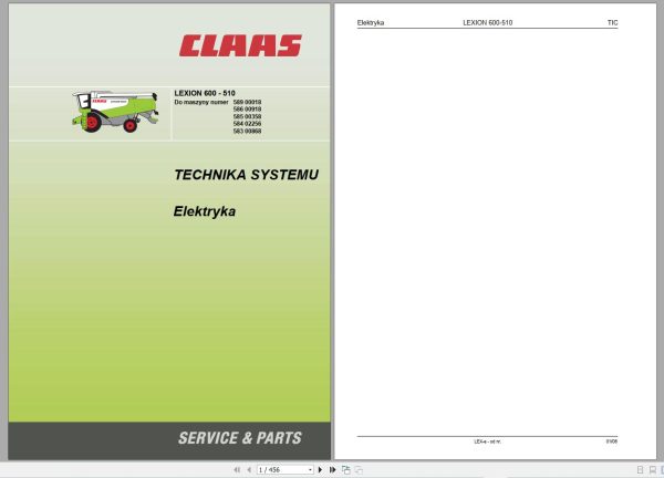 Claas Tractor Combine Lexion 600 Polski PL Service Manual Electrical and Hydraulic Diagram 7