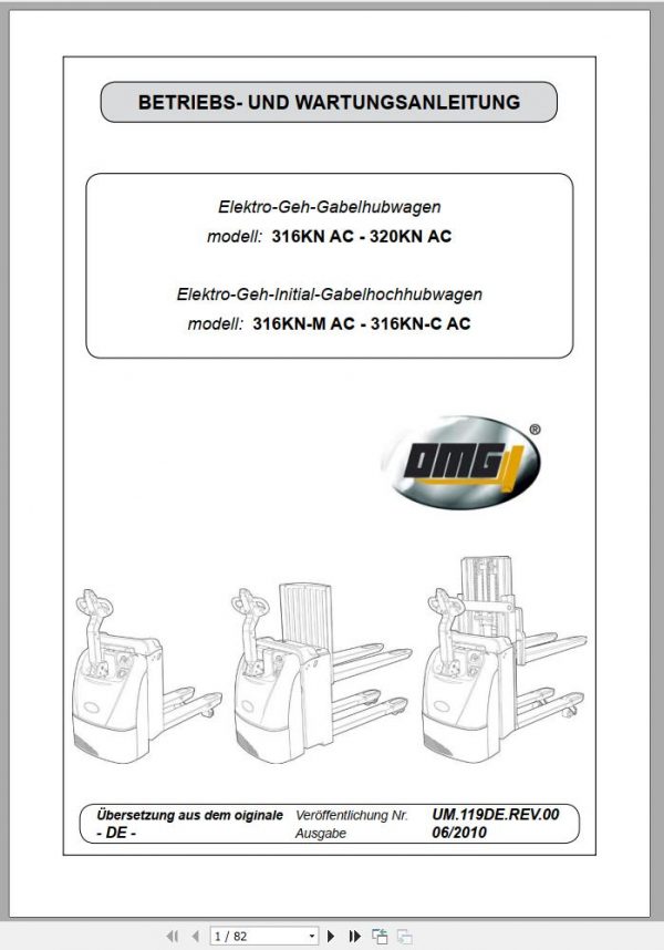 Clark Forklift 316 KN C CL Diagram Parts Operating and Maintenance Manual 04.2011 EN IT DE 1