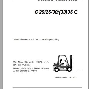 Clark Forklift C 20 25 30 33 35 G P232G 9804 KF Parts Manual 02.2012 EN KR