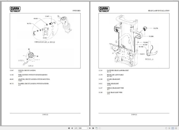 Clark Forklift C 20 25 30 33 35 G P232G 9863 CNF Parts Manual 02.2012 EN KR 1