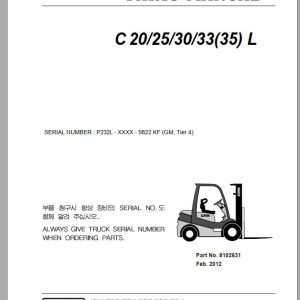 Clark Forklift C 20 25 30 33 35 L P232L 9822 KF Parts Manual 8102631 02.2012 EN KR