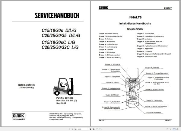Clark Forklift C 20 32C L G Service Manual 8076486 SM 819 09.2009 DE