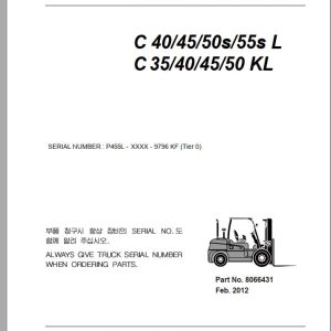 Clark Forklift C 35 40 45 50 50s 55s L KL P455L 9796 KF Parts Manual 8066431 02.2012 EN KR