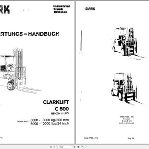 Clark Forklift C 500 GEF 067 Maintenance Manual PMA 276 DE