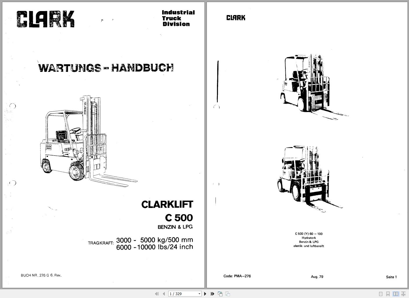 Clark Forklift C 500 GEF 067 Maintenance Manual PMA 276 DE