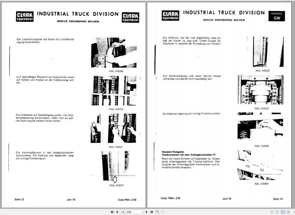 Clark Forklift C 500 GEF 067 Maintenance Manual PMA 276 DE 1