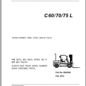 Clark Forklift C 60 70 75 L P680L 9826 KF Parts Manual 8064549 02.2012 EN KR