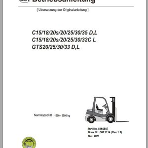 Clark Forklift C15 C32 D L C GTS20 GTS33 D L Operator Manual 8160507 OM 1114 12.2020 DE
