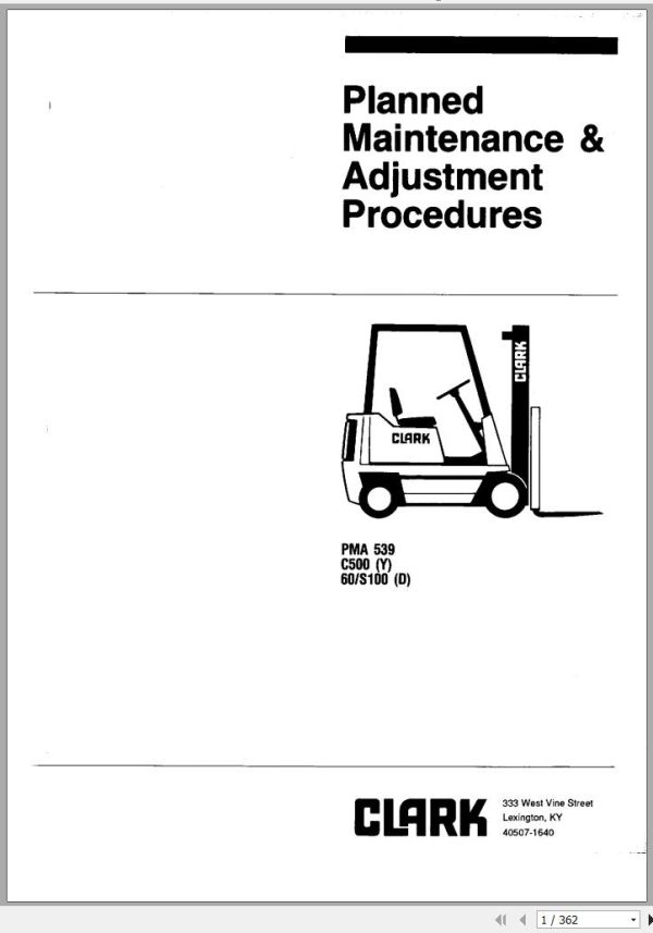 Clark Forklift C500 Y Planned Maintenance Adjustment Procedures PMA 539