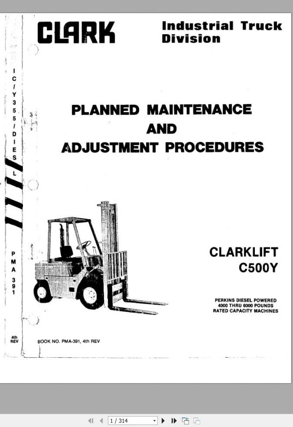 Clark Forklift C500Y Maintenance Manual PMA 391