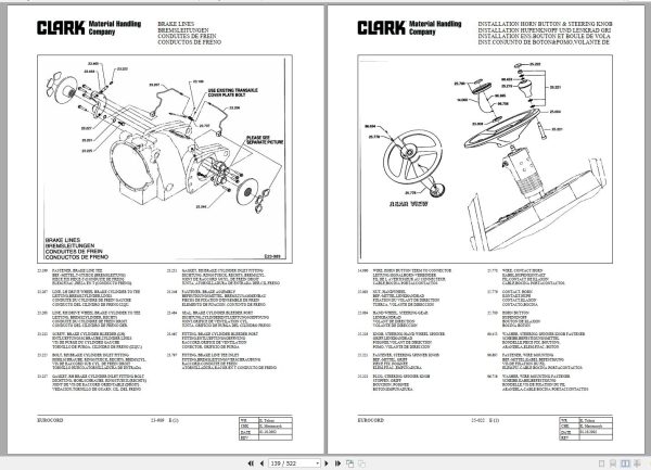 Clark Forklift CDP CGP 40 50 GEF 9620 Parts Manual 4370130 EN DE ES FR 1