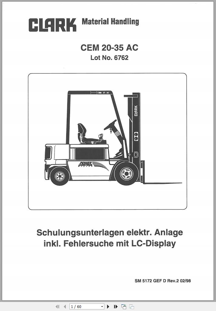 Clark Forklift CEM 20 35 AC 6762 Service Manual SM 5172 GEF 02.1998 DE