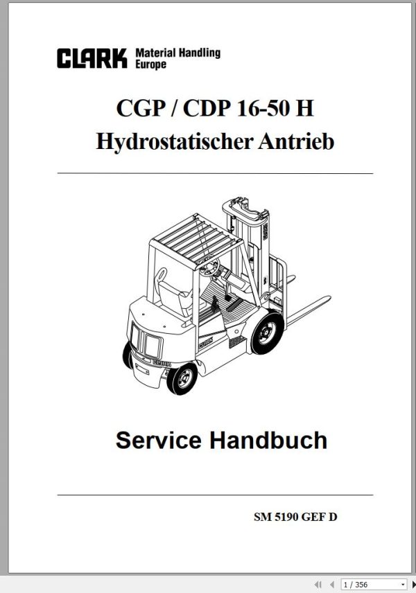 Clark Forklift CGP CDP 16 50 H Service Manual SM 5190 GEF 2001 DE