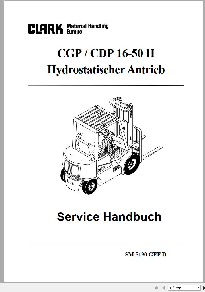 Clark Forklift CGP CDP 16 50 H Service Manual SM 5190 GEF 2001 DE