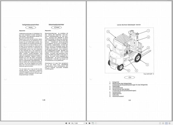 Clark Forklift CGP CDP 20 30 H 8895 Operator Manual OI 747 GEF DE NL DK 1
