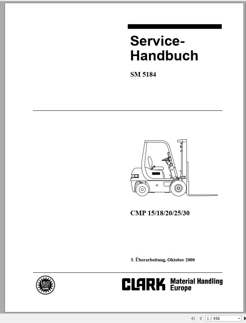 Clark Forklift CMP 15 18 20 25 30 Service Manual SM 5184 10.2000 DE