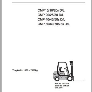 Clark Forklift CMP 15 75s D L Operator Manual 8037321 OM 754 12.2007 DE